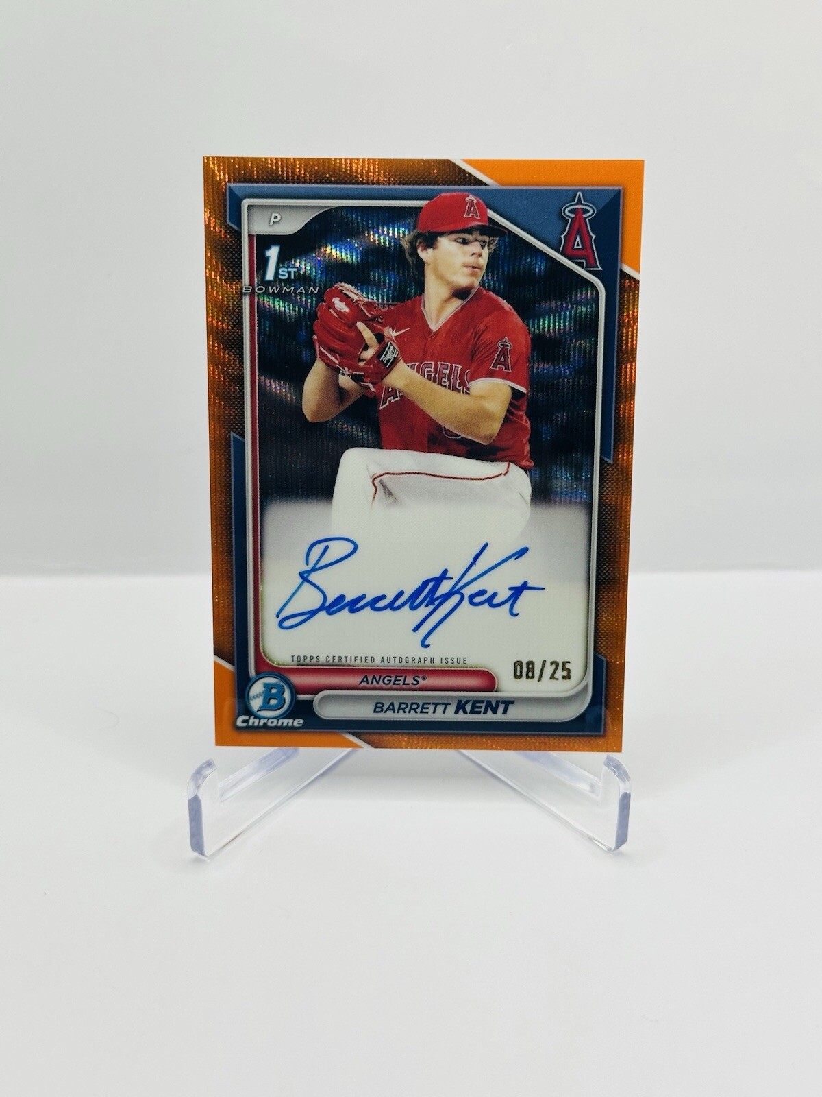 2024 Bowman Chrome Barrett Kent Angels 1st Orange Wave Auto /25