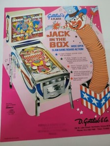 Flyer GOTTLIEB JACK IN BOX    PINBALL ARCADE  advertisement original see pic