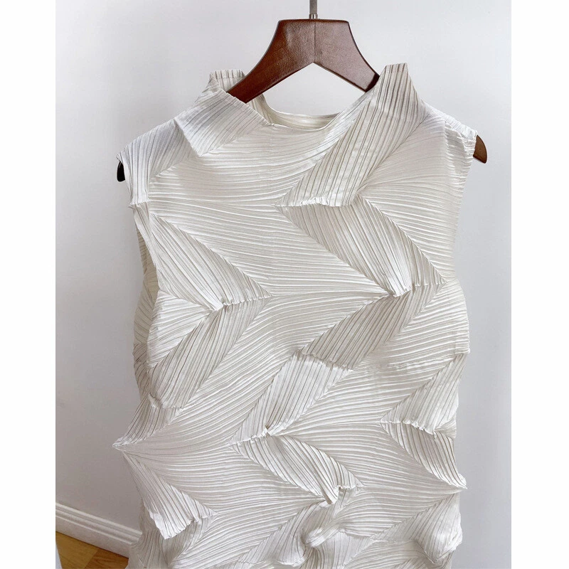 OFF WHITE Abito donna smanicato plissettato elasticizzato medio lungo sciolto moda donna estivo tg