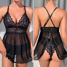 Women's Sexy-Lingerie Lace Babydoll Underwear Nightwear G-string Sleepwear Dress