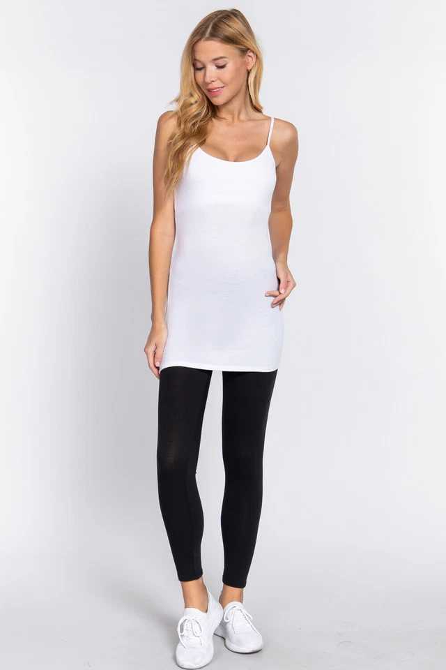 Womens Long Cami With Built in Shelf Bra Layering Spaghetti Strap Tank Top - Image 4 of 4