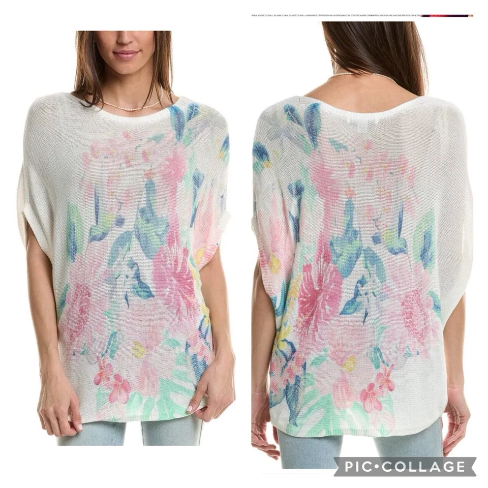 Suéter Tommy Bahama Floral Dolman Manga Curta Branco G - Imagem 2 de 4
