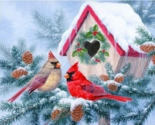 David Textile - Christmas Home Digital Quilting Fabric Panel With Cardinals 