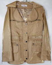 Nwt Lindi Women's Small Stretch Unique Camel Color Shiny Zip Snap Front Jacket
