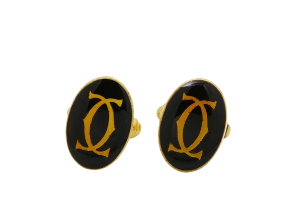 Gemelos Cartier Pin de corbata motivo 2C marco negro dorado tipo ovalado Foto 3 de 4