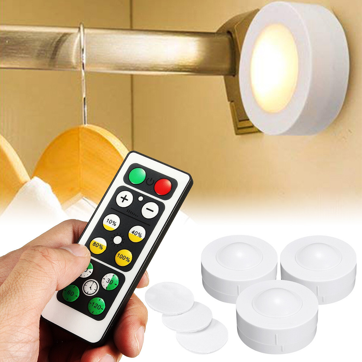 3pcs Wireless Remote Control Under Cabinet Smd Led Puck Light