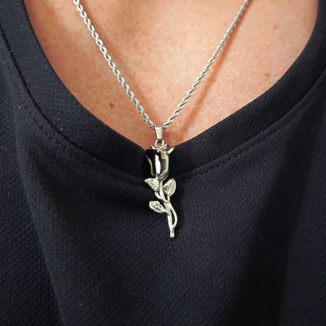 Mens rose pendant necklace deals