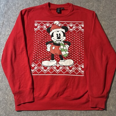 Mickey Mouse Light Up Christmas Sweater Mens XL Red Fair Isle Long