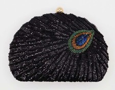 Elegant Beaded Sequin Peacock Evening Handbag Purse Clutch Party Wedding/Black52