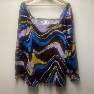 Tera & Sky Women s Plus Size 4X (28W-30W) Velvet Smocked Top Multicolored NEW
