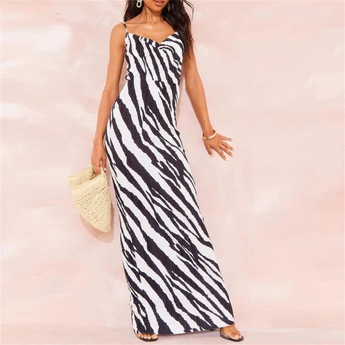 Cowl Neck Plisse Maxi Dress Sleeveless Printed Tank Dress Summer Beach Dresses - Bild 37 von 39