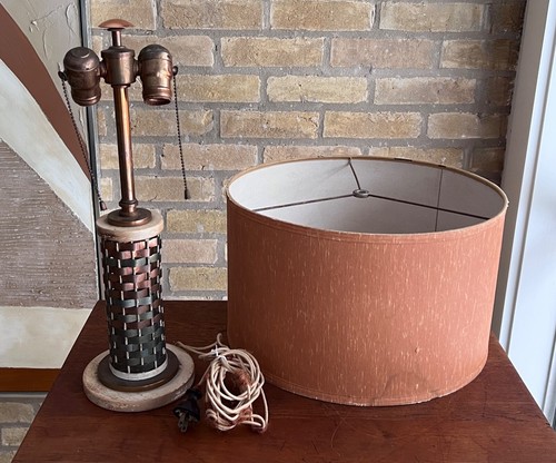 Sandel Art Deco Machine Age Woven Metal Copper Desk Table Lamp Vtg - Picture 11 of 24