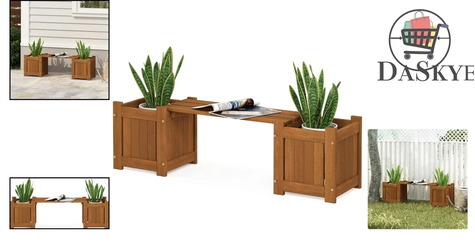 Mini caixa de plantadeira externa de madeira Tioman com banco - assentos de jardim elegantes - Imagem 2 de 4