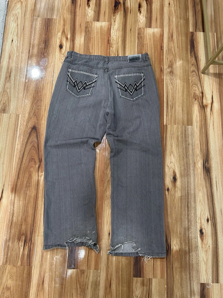 Pantalones de mezclilla para patinador holgados de pierna ancha Y2K talla 40 34 bolsillos bordados Foto 2 de 4