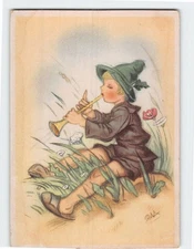 Postcard Boy Playing a Wind Instrument Art Print