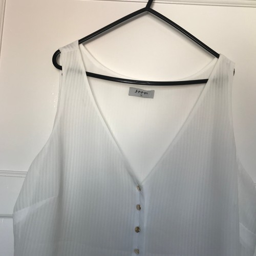 SOON Cream V Neck Blouse Stripe Size 16 Sleeveless Lightweight Smart - Picture 2 of 11