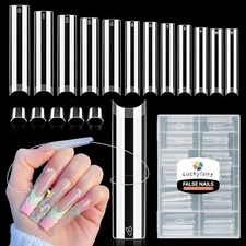 XXL Nail Tips Square 120 Pcs 12 Sizes - No C Curve Flat Pre-buff 2XL... 