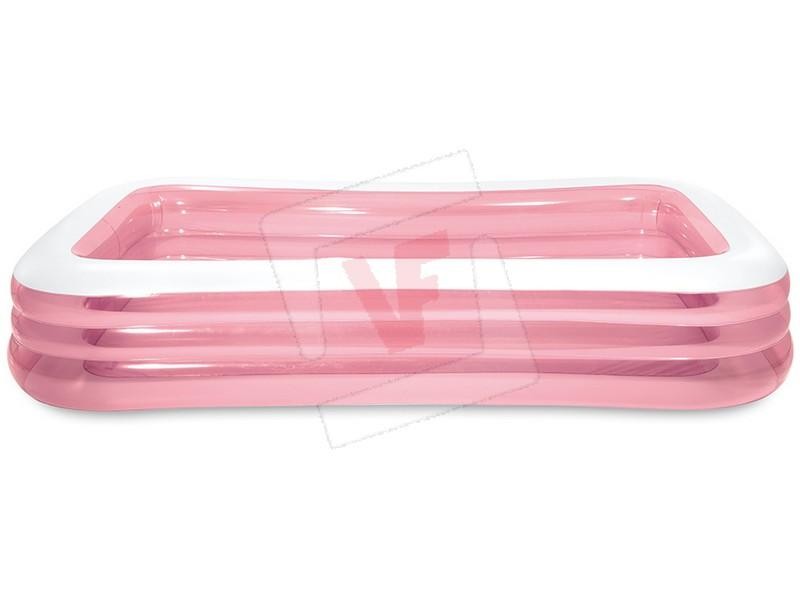 Piscina Desmontable Hinchable Rectangular 2 Anillos 262x175x56H Cm. Intex Rosa