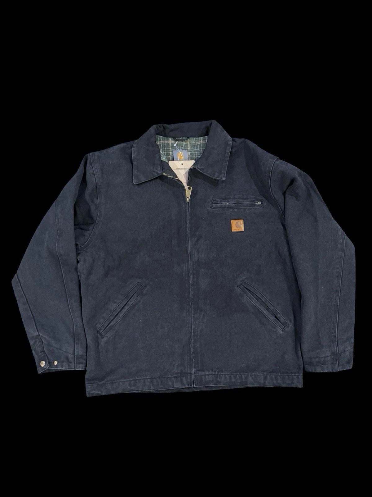 Carhartt WIP Detroit Jacket Black Faded Canvas Plaid Lined Large New With Tags - product detail image 1
