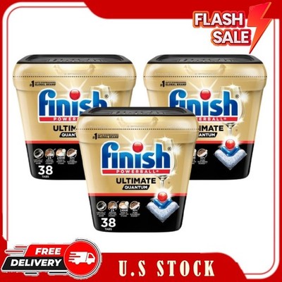 3 Pack Finish Ultimate Quantum Dishwasher Pods Detergent 38 Tabs