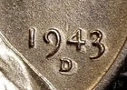 1943 D Mint ,D,4, Error Lincoln Steel Wheat Penny