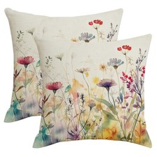 Spring Summer Floral Throw Pillow Covers 18x18 Set of 2 Colorful Wildflower O...