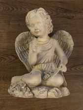 Vintage GARDEN CHERUB ANGEL Gray Resin Lawn Ornament Statue Winged Child 10 x 8
