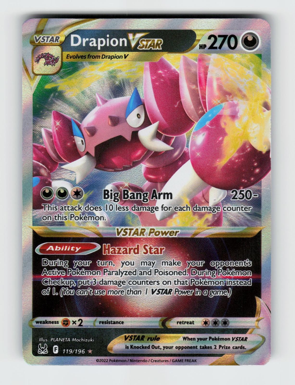 Drapion VSTAR 119/196 Holo VSTAR Rare Lost Origin Pokemon 2022 Lightly Played