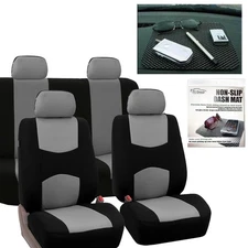 FH Group Car Seat Covers Sport line Complete Set Gray Free Gift Dash Grip Pad