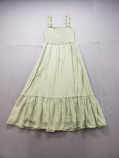 August Sky Women Maxi Dresses L Green Square Neck Smocked Ruffled Straps Casual
