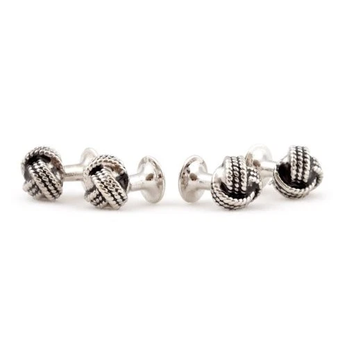 Silver Woven Knot Cufflink & Stud Set Tuxedo Formal Groom Groomsmen Wedding - Image 3 of 4