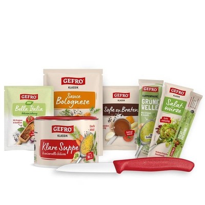 GEFRO Kennenlern-Set, Angebot mit 7 Produktproben und Gemüsemesser, glattschliff