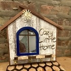 Rustic Distressed Wood House Wall Key Rack w/ 4 Metal Hooks, Blue Window — photo 2
