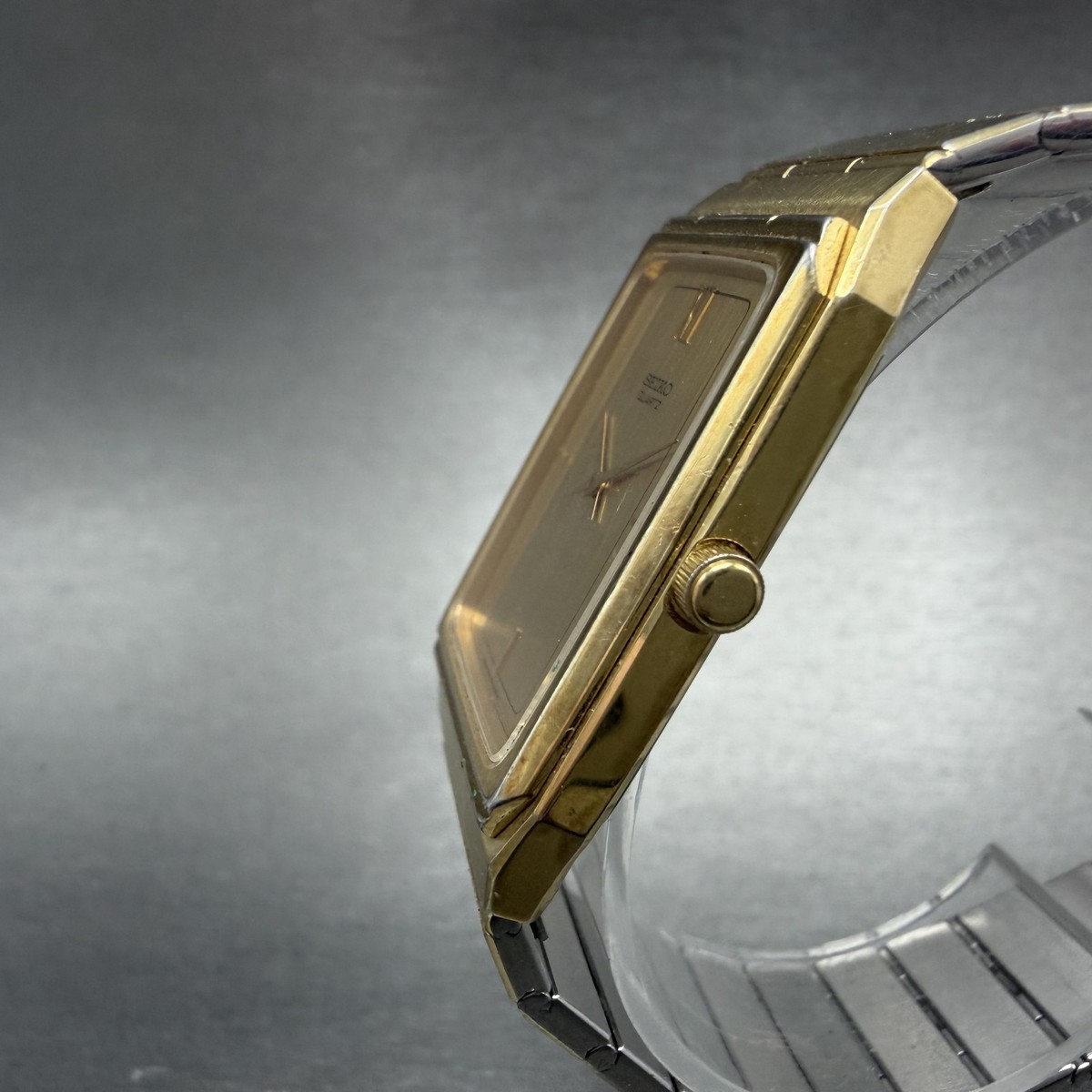 Seiko Tank Watch Men 27mm Champagne Dial Gold Tone 7430-5100 New