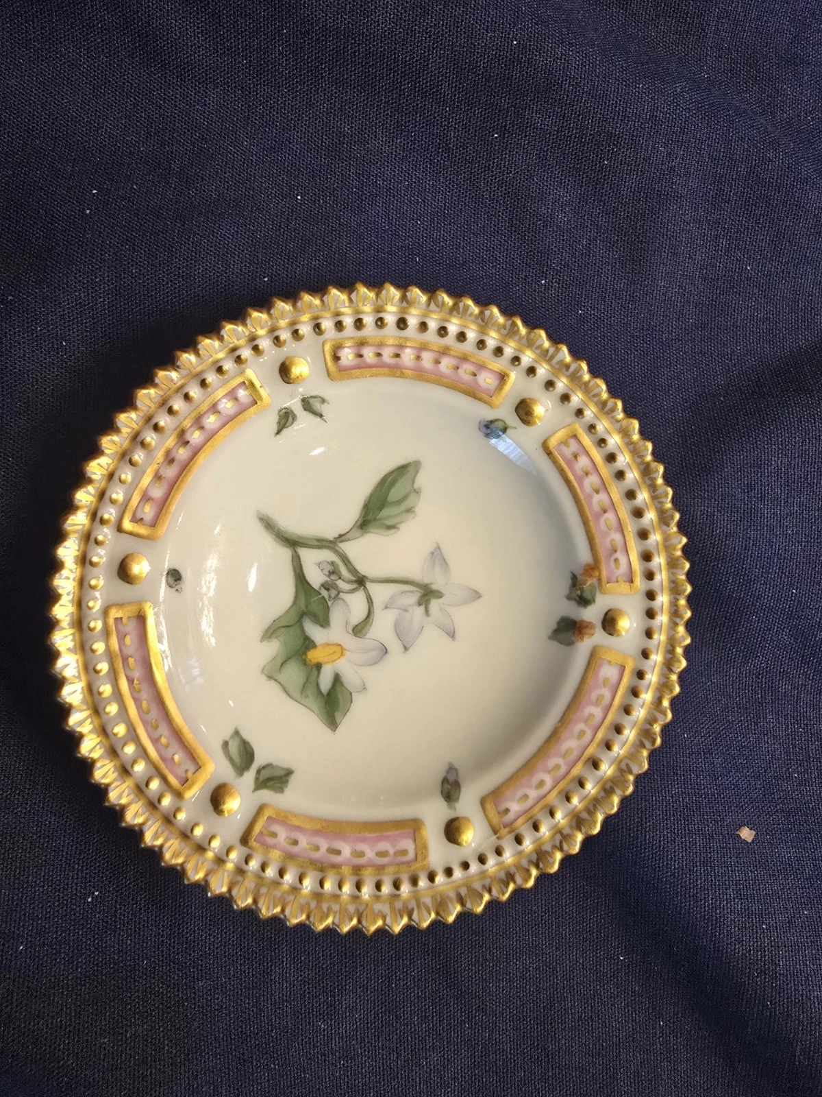 Royal Copenhagen Flora Danica 3"Butter Pat/CaviarDish Light Blue Flowers PERFECT