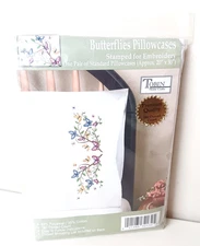Tobin Butterfly Stamped for Embroidery Pillowcases Butterflies Design