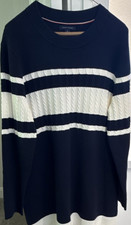 Tommy Hilfiger women’s Navy/White Striped Cable-Knit Crewneck Pullover XL