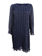 MSK Women's Metallic-Polka-Dot Pleated Chiffon Dress (S, Navy/Gold) 192081023396