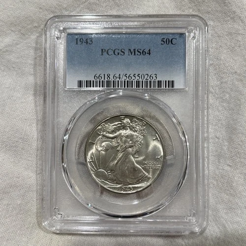 GRADED 1943 Walking Liberty Half Dollar PCGS MS64 Silver American Coin