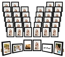 40 Packs 5x7 Picture Frames Bulk, Display 4x6 with Mat or 5x7 Without Mat, Bl...