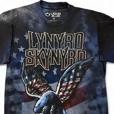 Lynyrd Skynyrd Liquid Blue T-Shirt Men's M Navy Cotton Bald Eagle American Flag