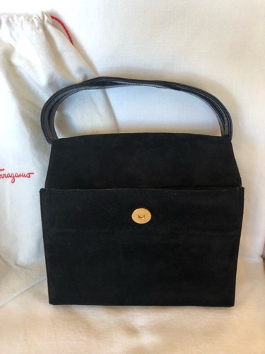 Salvatore Ferragamo Evening Bag, Black Suede, Gold Hardware, Perfect Condition