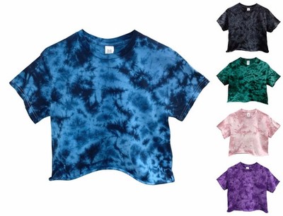 Crystal Tie Dye Unisex Cropped Tee, Hand Dyed, Raw Bottom Edge