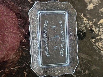 ''Give us this day our daily bread'' Antique glass blue.