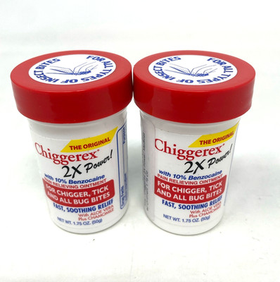 Chiggerex 2X Power 10% Benzocaine Ointment 1.75 oz Jars (2-Pack) EXP 6/28