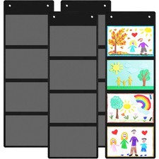 4 PCS Black Storage Pocket Chart Classroom 37.4x13 Inch Hanging Organizer