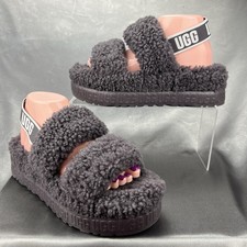 UGG Oh Fluffita Platform Sandals Women's 9 Gray Fuzzy Curly Slide 1120876 Fall
