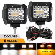 LED Strobe Light Bar Kit, 4 inch 120W Amber White Fog Light Pods 4" LED Pods