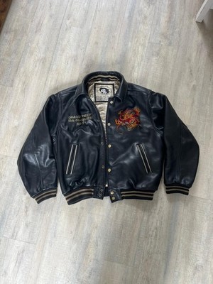 Vintage Lederjacke Dragon Teddy Daven Sportswear Y2K Size L