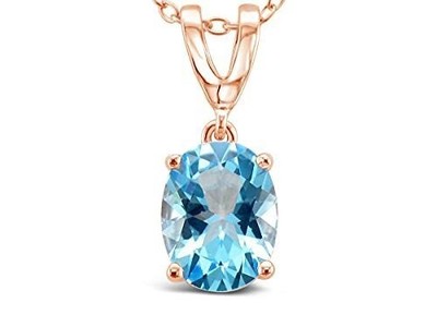Le Vian 14K Rose Gold Plated Silver Bail Drop Pendant Necklace Oval Blue Topaz